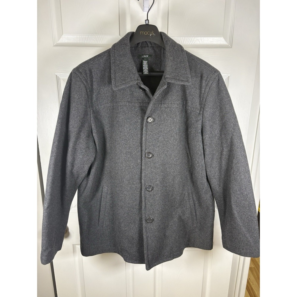 J.Crew Wool Car Coat Mens XL Gray Quilted Lined Button Front 80% Wool